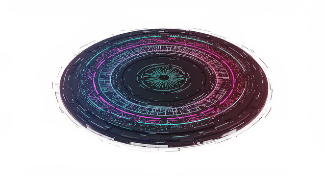 Abstract futuristic data visualization design with glowing neon circles - Powered by Adobe