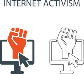 Internet activism, Line art icons. Containing protest, activism, demonstration, strike, advocacy, petition, vector icons collection.