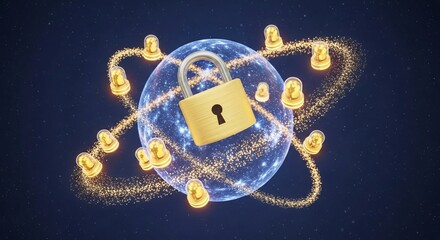 Global Network Security Concept with Golden Padlock Symbolizing Data Protection and Cyber Security Measures in a Digital World