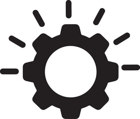 Fototapeta premium Black gear icon with radiating lines on white background mechanism engineering