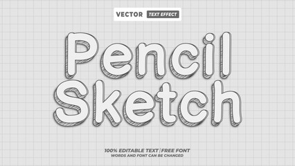 Pencil sketch editable 3d vector text effect. 3d hand-drawn typography design for grunge book title, architect blueprint, and technical student study illustration.