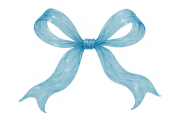 Blue watercolor ribbon bow presenting delicate gift decoration and festive event wrapping on transparent background