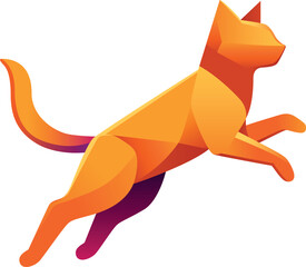 Springende Origami-Katze - Icon Symbol Zeichen Logo Firmenzeichen - Origami-Style - Tier - Katze im Sprung springt hoch