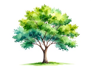 Watercolor Tree Illustration - A Vibrant Depiction of Natures Beauty.