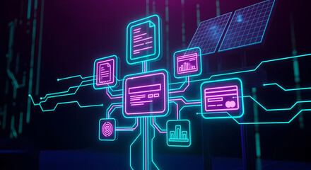 Dynamic digital network visualizing secure financial transactions and data exchange across a glowing technological infrastructure, representing modern connectivity and secure information flow