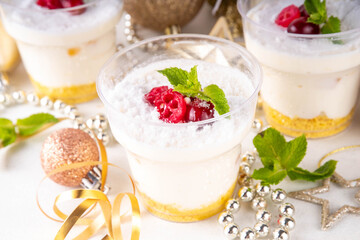 Christmas portioned cheesecakes in glass