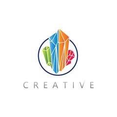 Modern faceted crystal gemstone logo with diamond symmetry for exclusive jewelry companies