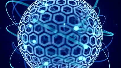 Futuristic digital globe with hexagonal patterns and glowing lines - Powered by Adobe