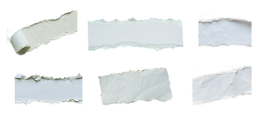 Torn paper scraps collage isolated on black