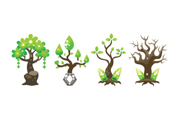 Obraz premium Four Stylized Trees in a Row: A captivating quartet of illustrated trees, showcasing variations in design and seasonal expressions, from lush greenery to bare branches.