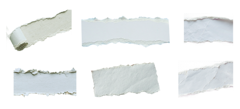 Torn paper scraps collage isolated on black