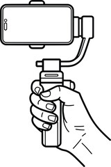 Hand Holding Smartphone Gimbal Line Art Illustration.
