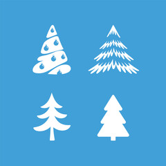 Fototapeta premium Stylized Christmas Tree Icons Set on Blue Background – Modern Holiday Vector Design for Festive, Seasonal, and Decorative Graphic Use