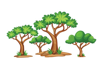 Fototapeta premium Green Canopy: An illustration presents a cluster of vibrant, healthy trees with lush, green foliage, standing tall against a bright background, evoking a sense of growth and environmental health.