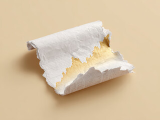 Torn newspaper revealing golden graph of inflation, financial growth, economic concept, minimal beige background