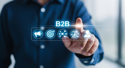 Person touching B2 B business concept with digital icons corporate strategy