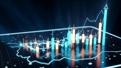 Futuristic digital graph displaying financial trends with vibrant colors - Powered by Adobe
