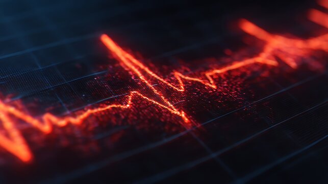 A glowing red heartbeat line on a dark background, representing health, life signals, or medical technology.