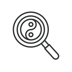 Yin yang search icon in line design. yin, yang, search, magnifier, symbol, philosophy, harmony on white background vector. Yin yang search editable stroke icon