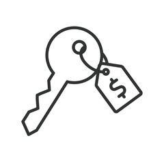 Real estate key icon in line design. real, estate, key, property, house, rent, buy on white background vector. Real estate key editable stroke icon