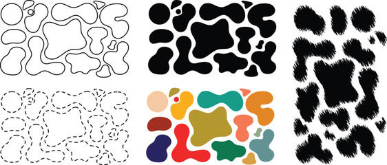 Blob shapes, simple geometric decoration forms graphic pattern elements outline, flat and silhouette style vector design