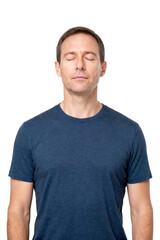 Obraz premium Man Meditating with Eyes Closed - Stress Relief and Mindfulness