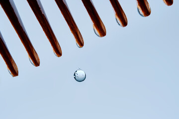 A comb with hair serum. The photo shows the texture of the cosmetic product.