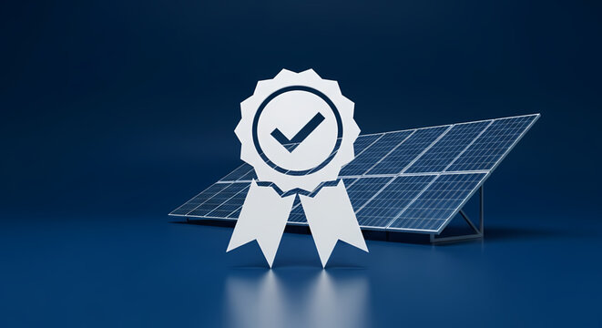 Certified excellence in sustainable energy a quality badge symbolizing reliable, eco-friendly solar power solutions for a brighter, greener future