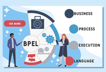 BPEL - business process execution language acronym. business concept background. vector illustration concept with keywords and icons. lettering illustration with icons for web banner, flyer, landing	