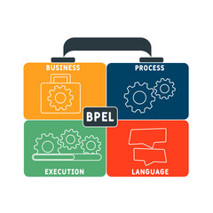 BPEL - business process execution language acronym. business concept background. vector illustration concept with keywords and icons. lettering illustration with icons for web banner, flyer, landing	