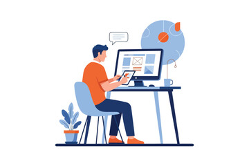 Hero Illustration of Freelancer Working on Laptop at Home