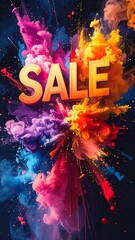 Vibrant Sale Announcement with Colorful Paint Splashes.
