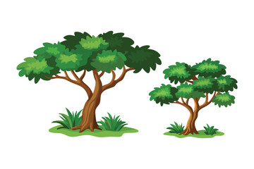 Obraz premium Two Trees in Nature's Embrace: An illustrative portrayal of two vibrant trees, showcasing nature's beauty and the harmonious coexistence of life.