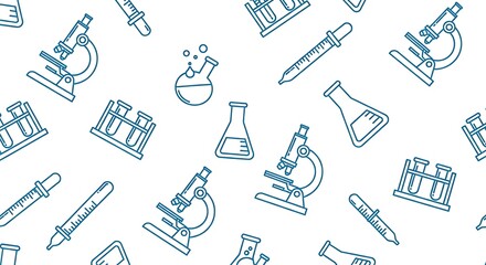 Seamless pattern with science equipment isolated on white background