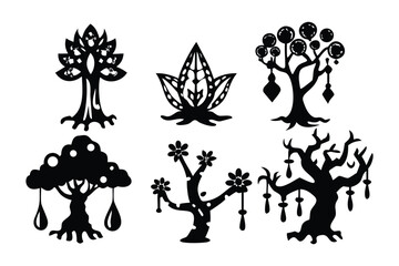 Silhouetted Tree Collection: An artistic compilation of meticulously crafted tree silhouettes, each with unique and intricate designs.