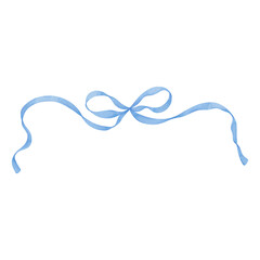 Watercolor blue bow, ribbon silk, illustration for design