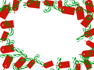 Red Christmas gift sale tags and candy cane