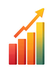 Rising bar chart with upward trending arrow on black background