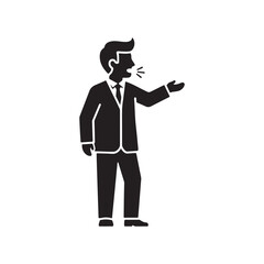 Black Silhouette Man Speaking Gesturing Vector Icon
