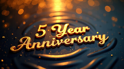 5 year anniversary golden text with elegant bokeh background