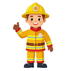 Cartoon vector of a fireman giving a proud thumbs up, symbolizing heroism, fire safety, and emergency response. Perfect for safety campaigns and educational materials