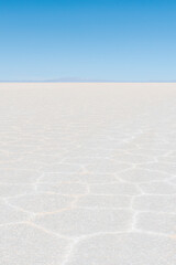 Vertical Uyuni salt flat in summer with copy space, Bolivia.