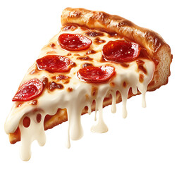 Delicious slice of pepperoni pizza with melting cheese on a black background