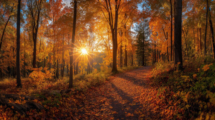 Obraz premium Sunlit path in a park before sunset