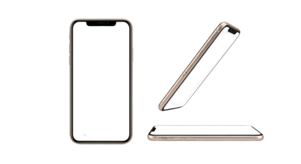 Modern smartphone with blank screen, isolated on transparent background