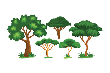 Fototapeta premium Variety of Trees: Five unique trees stand together, portraying the diverse beauty of nature. Perfect for design projects.