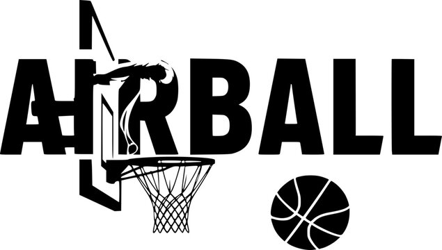 Airball Design Featuring Basketball Player and Hoop Silhouette