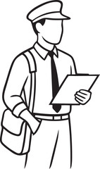 Mail Carrier Holding Letter Line Art