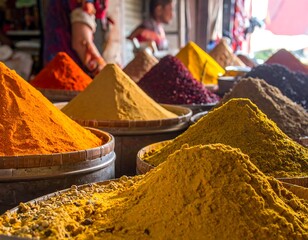 Vibrant Spice Market Display - A Colorful Array of Flavors and Aromas.