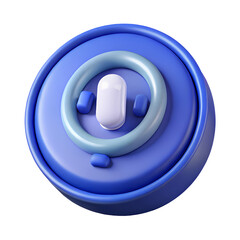 Blue round glossy power button icon symbol on white background for web or computer technology start design illustration